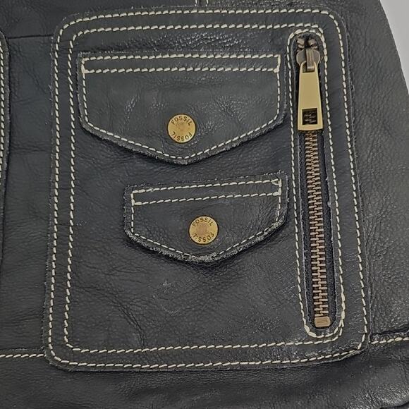 Fossil Vintage Elegant Black Leather Shoulder Bag Purse Handbag Many Compartment - Picture 3 of 11